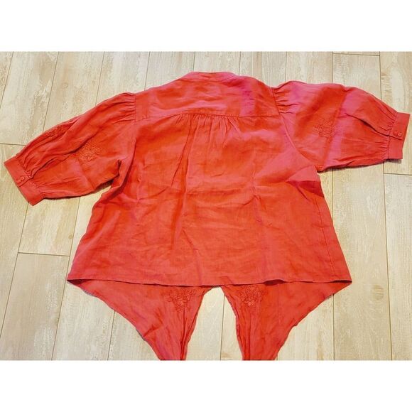 Charter Club‎ Women's PXL Linen Tie-Front Top Orange Salmon Color Embroidered - Picture 2 of 9
